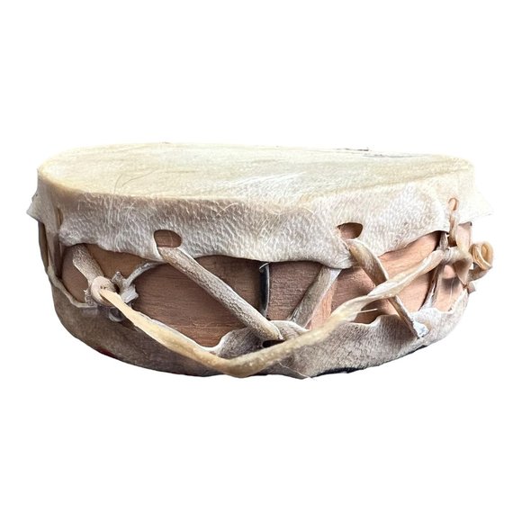 Hopi Drum Skin Signed C J Prophet Leather Art Hand Painted 4" X 1.25" - Picture 5 of 7